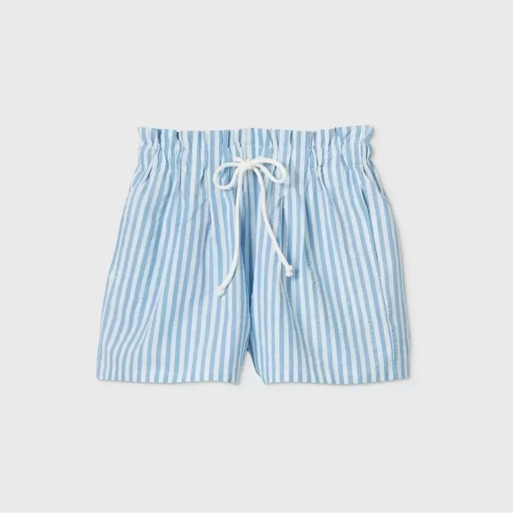 Women's Striped High-Rise Drawstring Paperbag Shorts